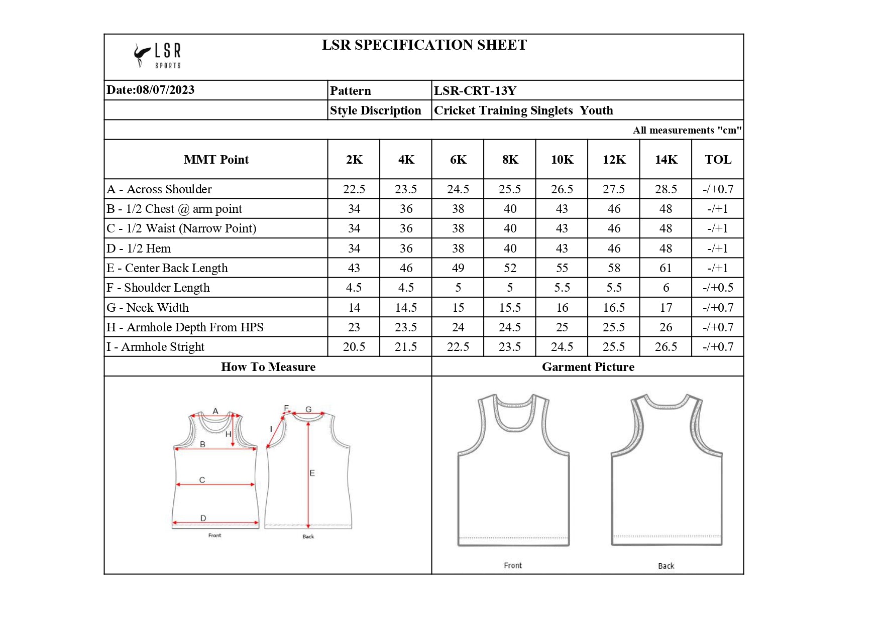 Dianella Cricket Club-Training Singlets